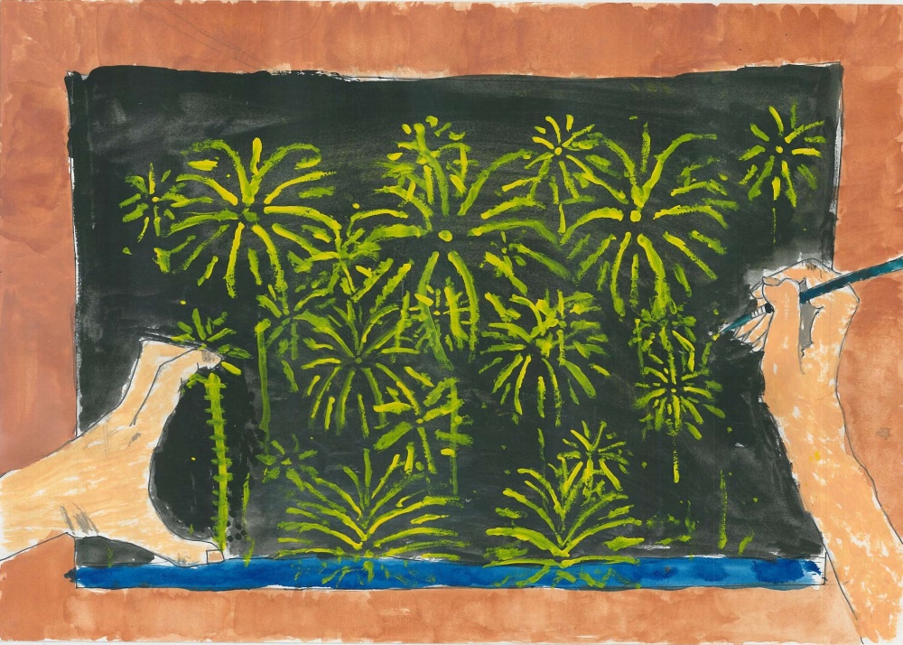 小学校の推薦された絵画　美術品 廊下は美術館！ - 尼崎市立潮小学校